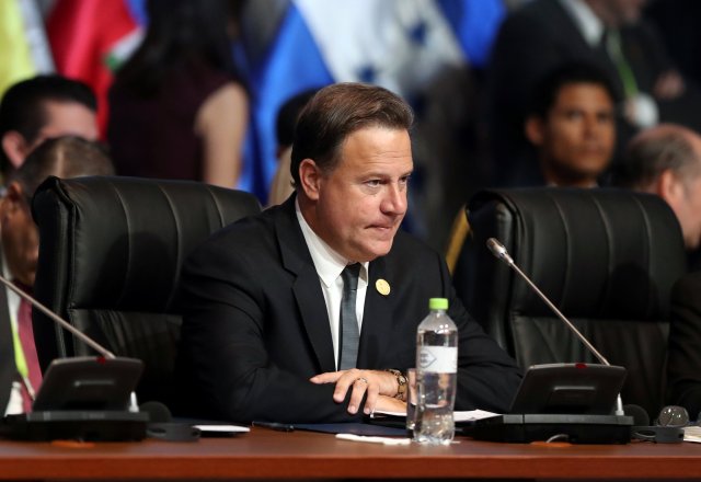 Panama's President Juan Carlos Varela participates in the opening session of the Americas Summit in Lima, Peru April 14, 2018. REUTERS/Andres Stapff
