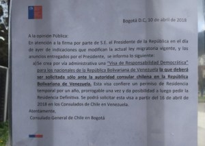 Venezolanos en Colombia deberán gestionar las visas chilenas en Caracas o Puerto Ordaz (aviso)