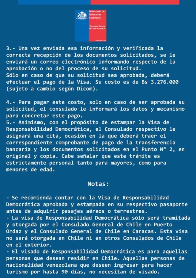 Foto: Requisitos para Visa de Responsabilidad Democrática para Chile / @cgchilecaracas