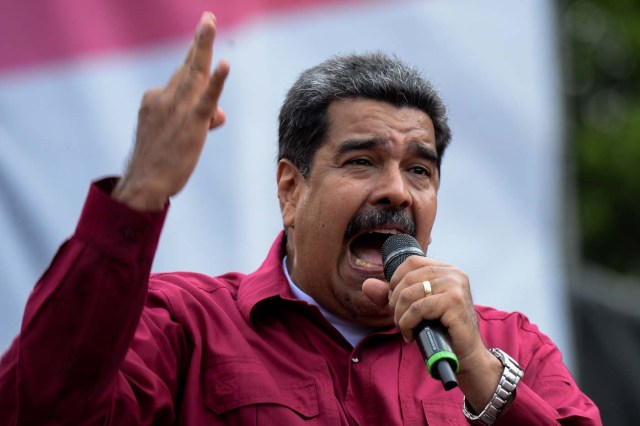 El presidente venezolano, Nicolás Maduro, pronunció un discurso durante la manifestación del Primero de Mayo en Caracas, el 1 de mayo de 2018. / AFP PHOTO / Federico PARRA