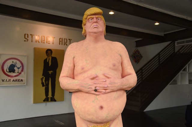(FILES) In this file photo taken on October 17, 2016 a naked statue of US President Donald Trump titled "The Emperor Has No Balls" is shown on exhibit at Julien's Auctions Gallery in Beverly Hills, California. A naked statue of Donald Trump, complete with a distended belly and jowly sneer, is on display at a Haunted Museum after a paranormal investigator bought it at auction. Julien's Auctions announced May 2, 2018 it sold the artwork -- believed to be the last of the controversial statues not vandalized or destroyed -- for $28,000 (23,000 euros) at its biannual auction in Los Angeles. / AFP PHOTO / GETTY IMAGES NORTH AMERICA / Alberto E. Rodriguez