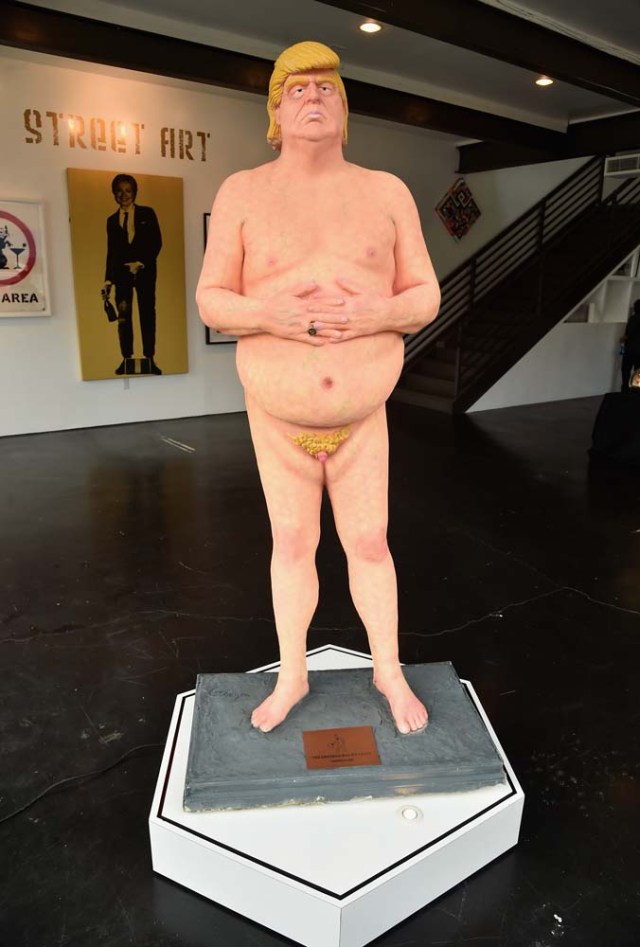 (FILES) In this file photo taken on October 17, 2016 a naked statue of US President Donald Trump titled "The Emperor Has No Balls" is shown on exhibit at Julien's Auctions Gallery in Beverly Hills, California. A naked statue of Donald Trump, complete with a distended belly and jowly sneer, is on display at a Haunted Museum after a paranormal investigator bought it at auction. Julien's Auctions announced May 2, 2018 it sold the artwork -- believed to be the last of the controversial statues not vandalized or destroyed -- for $28,000 (23,000 euros) at its biannual auction in Los Angeles. / AFP PHOTO / GETTY IMAGES NORTH AMERICA / Alberto E. Rodriguez