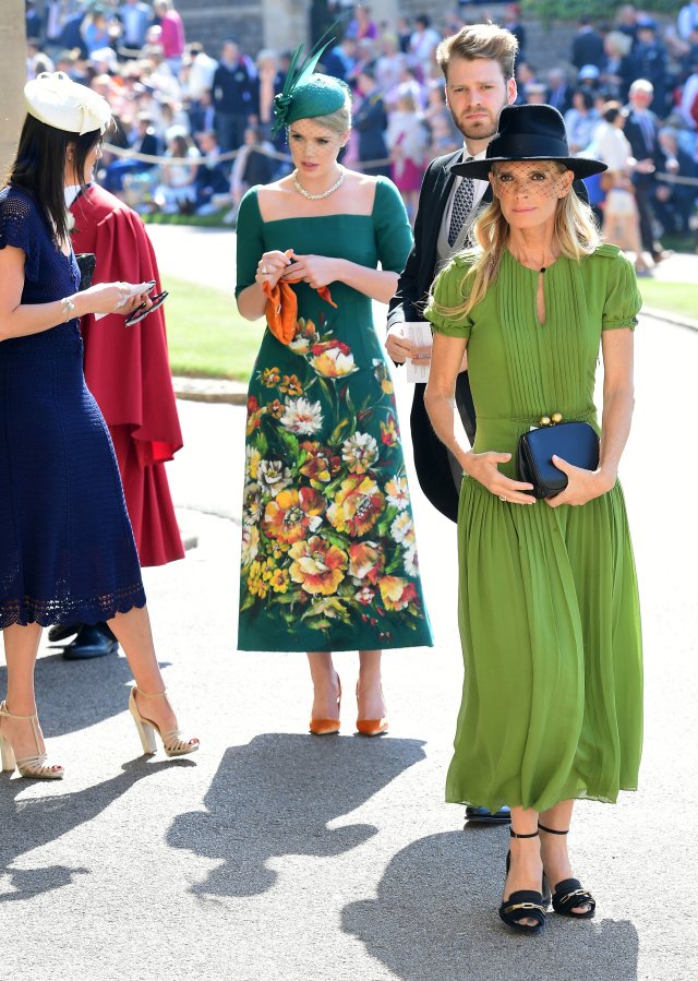 Lady Kitty Spencer and Victoria Aitken arrive at St George's Chapel at Windsor Castle for the wedding of Meghan Markle and Prince Harry in Windsor, Britain, May 19, 2018. Ian West/Pool via REUTERS