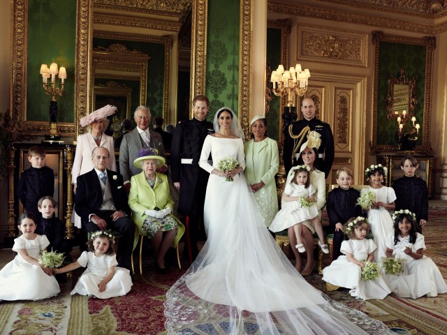 This official wedding photograph released by the Duke and Duchess of Sussex shows The Duke and Duchess in The Green Drawing Room, Windsor Castle, with (left-to-right): Back row: Master Jasper Dyer, the Duchess of Cornwall, the Prince of Wales, Ms. Doria Ragland, The Duke of Cambridge; middle row: Master Brian Mulroney, the Duke of Edinburgh, Queen Elizabeth II, the Duchess of Cambridge, Princess Charlotte, Prince George, Miss Rylan Litt, Master John Mulroney; Front row: Miss Ivy Mulroney, Miss Florence van Cutsem, Miss Zalie Warren, Miss Remi Litt.  Saturday May 19, 2018.  Alexi Lubomirski/Handout via Reuters THIS PICTURE IS PROVIDED BY A THIRD PARTY. NEWS EDITORIAL USE ONLY.  NO COMMERCIAL USE. NO MERCHANDISING, ADVERTISING, SOUVENIRS, MEMORABILIA or COLOURABLY SIMILAR. NOT FOR USE AFTER 31 DECEMBER 2018 WITHOUT PRIOR PERMISSION FROM KENSINGTON PALACE. NO CROPPING. MANDATORY CREDIT NO CHARGE SHOULD BE MADE FOR THE SUPPLY, RELEASE OR PUBLICATION OF THE PHOTOGRAPH. THE PHOTOGRAPH MUST NOT BE DIGITALLY ENHANCED, MANIPULATED OR MODIFIED IN ANY MANNER OR FORM AND MUST INCLUDE ALL OF THE INDIVIDUALS IN THE PHOTOGRAPH WHEN PUBLISHED.