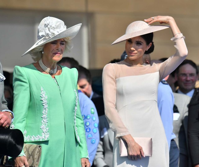 Meghan, Duchess of Sussex attends a garden party at Buckingham Palace, with Camilla the Duchess of Cornwall, in London, Britain May 22, 2018. Dominic Lipinski/Pool via Reuters
