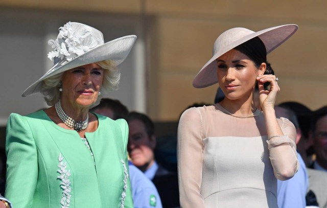 Meghan, Duchess of Sussex attends a garden party at Buckingham Palace, with Camilla the Duchess of Cornwall, in London, Britain May 22, 2018. Dominic Lipinski/Pool via Reuters