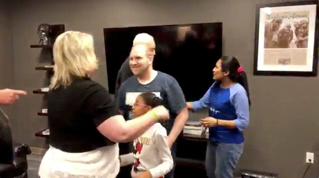Josh Holt reunites with his family in Washington, U.S., May 26, 2018, in this still image from video obtained from social media. Orrin Hatch/@SENORRINHATCH/Twitter/via REUTERS THIS IMAGE HAS BEEN SUPPLIED BY A THIRD PARTY. MANDATORY CREDIT. NO RESALES. NO ARCHIVES