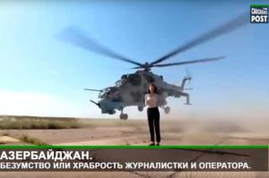 Helicóptero roza la cabeza de periodista en Azerbaiyán mientras hacía reportaje promocional de las FFAA (video)