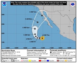 El huracán Rosa de categoría 1 se acerca a la Península de Baja California