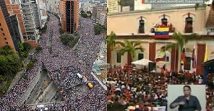 EN FOTOS: El contundente respaldo a Guaidó VS la reunión de un enconchado Nicolás