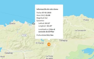 Fuerte sismo de magnitud 5.2 la madrugada de este #7Ene en El Pilar