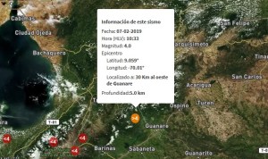 Sismo de magnitud 4.0 en Guanare