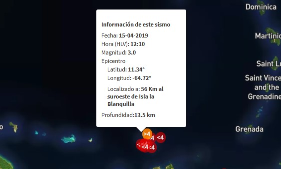Sismo de magnitud 3.0 en la Isla La Blanquilla