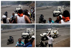 Las FOTOS del cruel y salvaje arrollamiento de un manifestante por una tanqueta de la GNB de Maduro