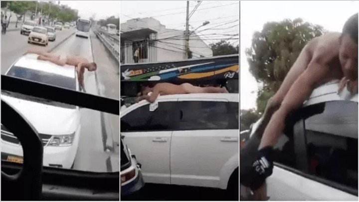 EN VIDEO: Halló a su esposo montándole cachos y lo paseó desnudo en el techo de su carro