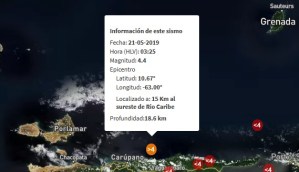 Sismo de magnitud 4.4 en Río Caribe la madrugada de este martes #21May