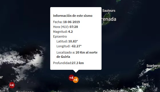 Sismo de magnitud 4.2 al norte de Güiria