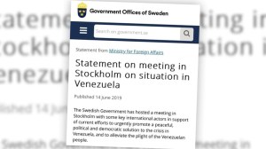 Gobierno de Suecia confirma reunión sobre Venezuela de “actores políticos internacionales” en Estocolmo