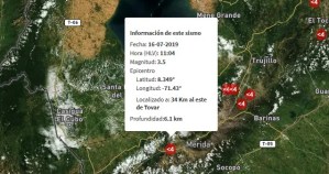 Sismo de magnitud 3.5 en al este Tovar