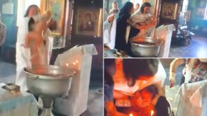 Sacerdote ruso agita violentamente y provoca heridas en un niño durante su bautizo (VIDEO)