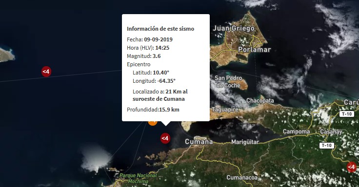 Se confirma réplica de sismo de 3.6 al suroeste de Cumaná
