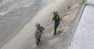 ¡Héroes sin capa! Rescataron a un perrito que era arrastrado por la corriente del río Guaire