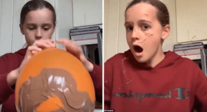 Intentó hacer un tazón de chocolate con un globo pero manchó toda la cocina (VIDEO+Jajaja)