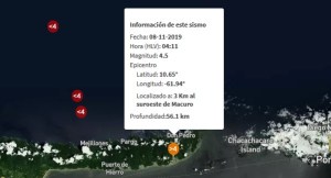 Sismo de magnitud 4.5 se sintió la madrugada de este #8Nov en Macuro