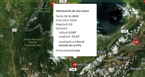 Sismo de magnitud 3.1 al noreste de La Fría