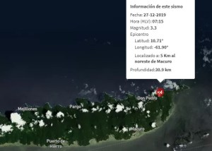 Reportan sismo de 3.3 en Macuro