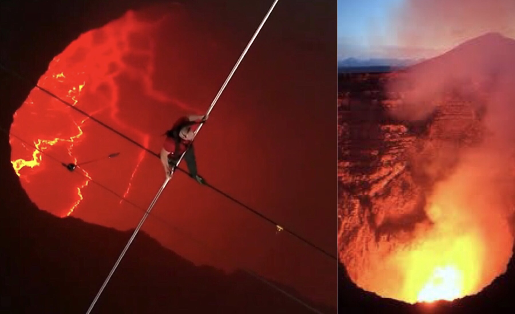 VIDEO: Famoso acróbata atraviesa el cráter de un volcán activo sobre una cuerda floja