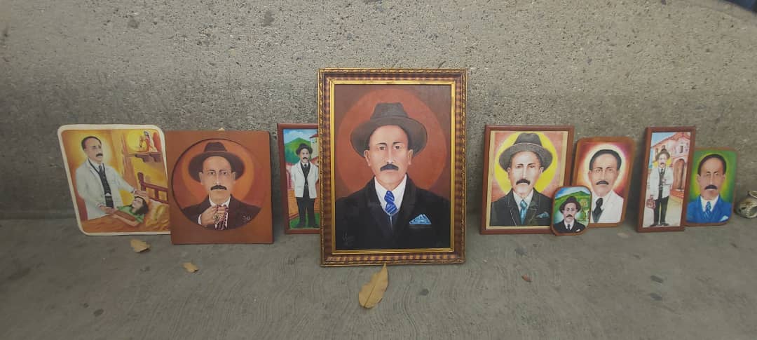 Pintor trujillano trajo sus pinturas del Dr. José Gregorio Hernández con motivo de su exhumación (Fotos y video)