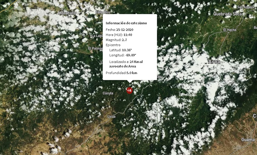Se registró sismo de magnitud 2.7 en Aroa, estado Yaracuy #25Dic