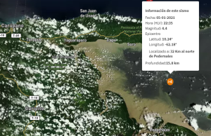 Se registró un sismo de magnitud 4,4 al sur de Güiria