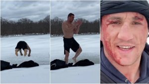 Estrella de UFC se arrojó de cabeza a lago congelado… y terminó con un profundo corte (VIDEO)