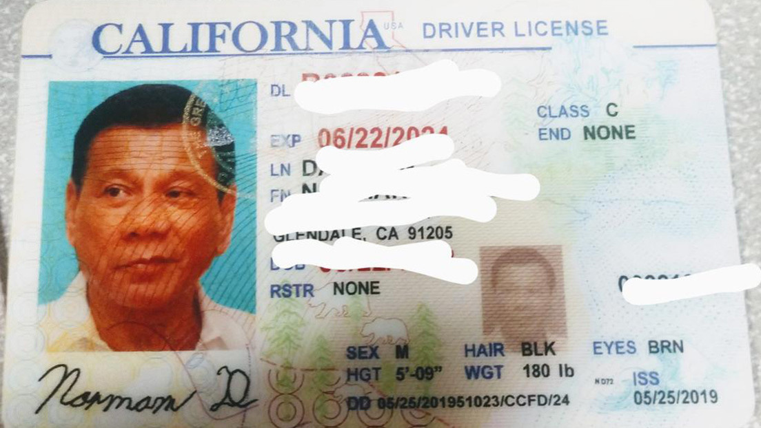 Policía de California detectó una licencia de conducir falsa con la foto del presidente de Filipinas