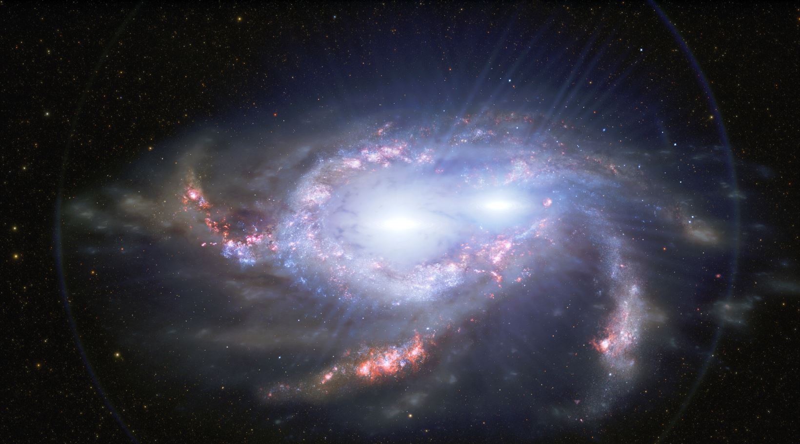 Detectaron una rareza cósmica: Dos cuásares dobles en galaxias en fusión