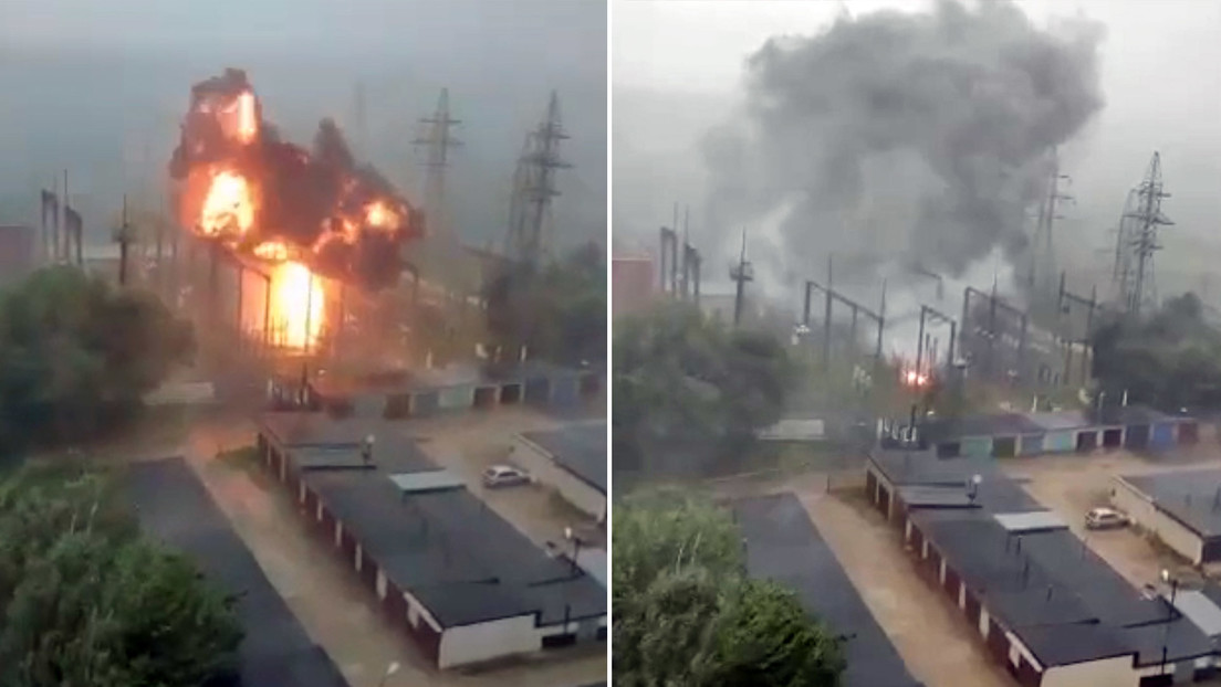 EN VIDEO: El momento exacto en que un rayo impacta una subestación eléctrica y provoca un incendio en Moscú