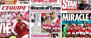 Portadas danesas destacaron “el milagro” de Eriksen en la Eurocopa: “Gambeteó a la muerte”
