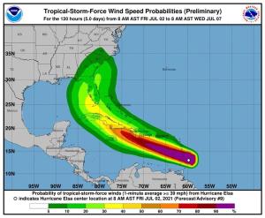 El huracán Elsa se intensifica en su avance por el Caribe