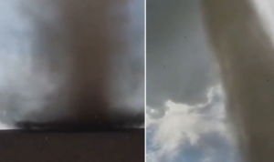 VIDEO: Un enorme tornado se genera a pocos metros de un ruso que, en vez de alejarse, saca su teléfono y graba