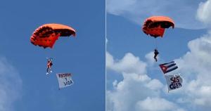 “Abajo la dictadura”: Paracaidistas saltaron en un parque de Miami para protestar contra el régimen cubano