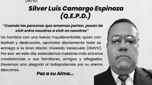 Presidente del Instituto Nacional de Tierras Urbanas, Silver Camargo murió por complicaciones de Covid-19