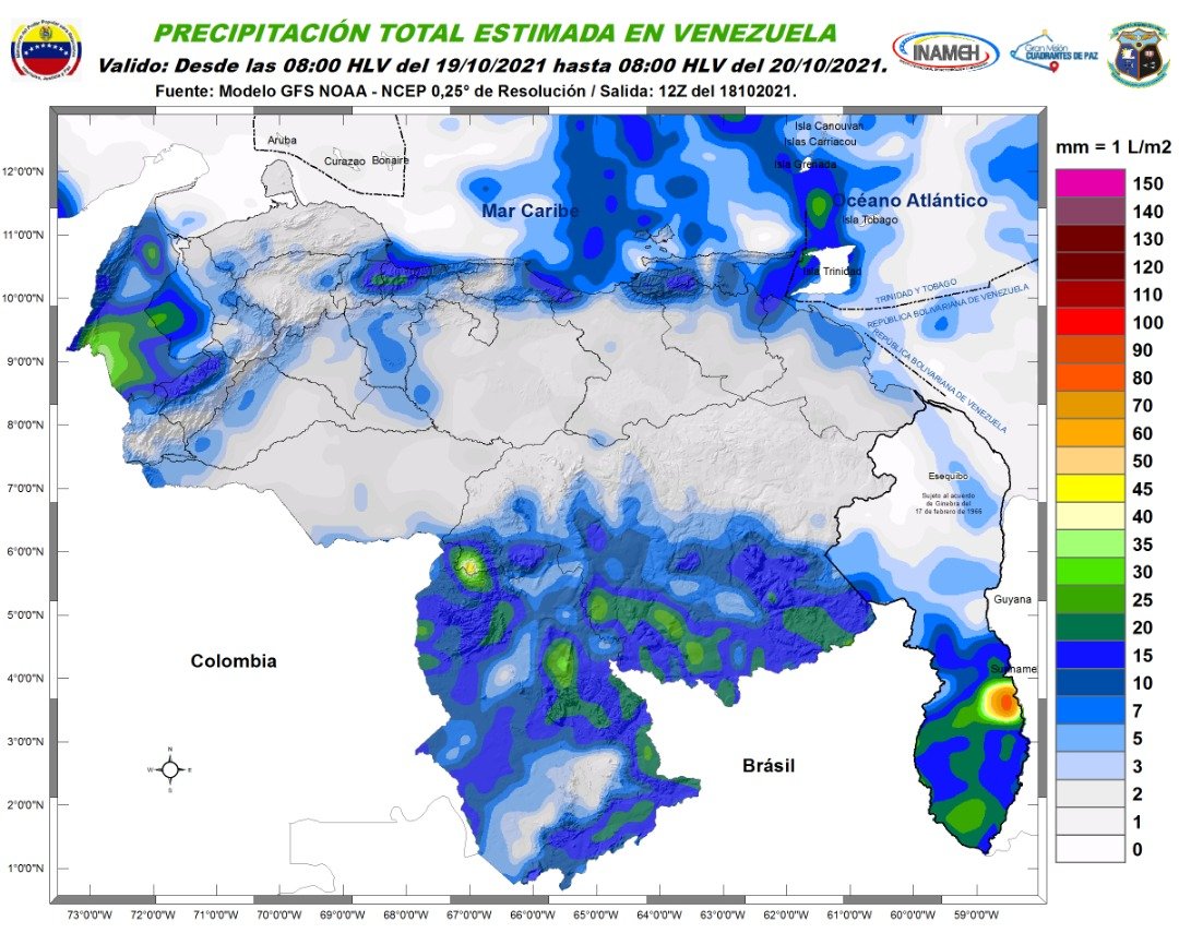 Inameh prevé lluvias y descargas eléctricas en varios estados de Venezuela este #19Oct
