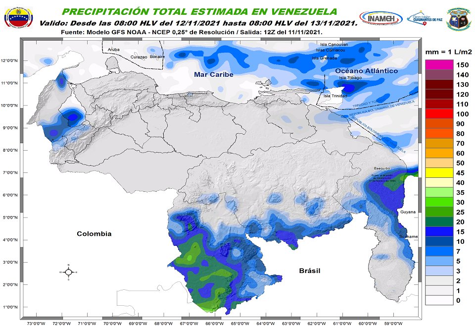 Inameh prevé lluvias dispersas y descargas eléctricas en algunos estados de Venezuela este #12Nov