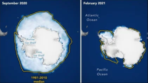 Hielo marino de la Antártida se redujo a la menor superficie de su historia