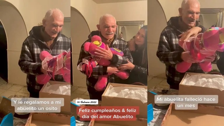 VIRAL: Abuelo recibió por su cumpleaños un peluche hecho con la manta de su difunta esposa (VIDEO)
