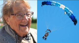 Una sueca de 103 años batió récord de la persona más anciana que salta en paracaídas