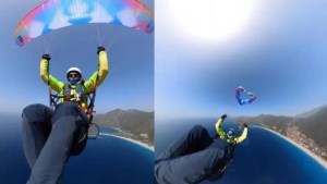 Pánico en las nubes: se le enredó el paracaídas y estuvo al borde de la muerte (VIDEO)