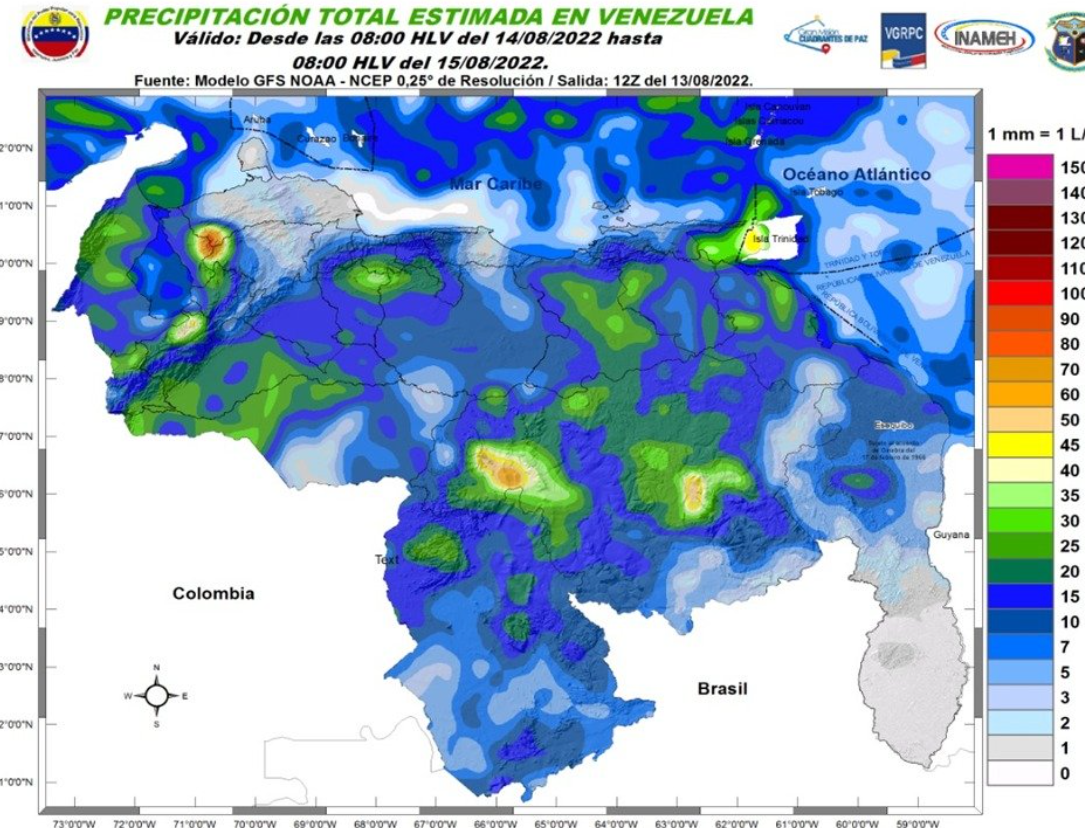 Inameh prevé lluvias en varios estados de Venezuela este #14Ago